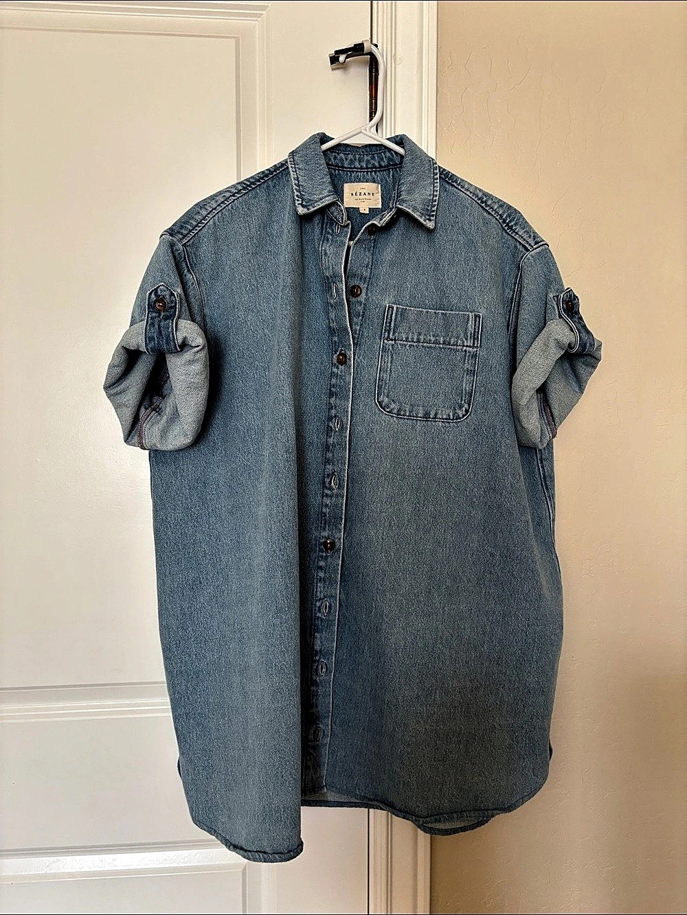 Sézane Denim Button Down Shirt in Blue Size Small
